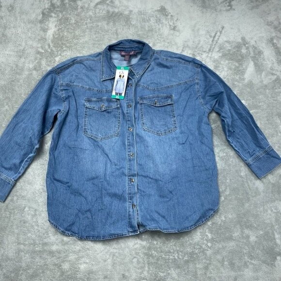 Gloria Vanderbilt XL Denim Button-Up Shirt With Pockets d0849 - Picture 3 of 8
